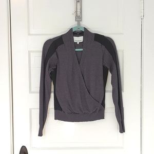 Heartloom Rhea sz S wrap knit sweater, grey v-neck with arm stripe